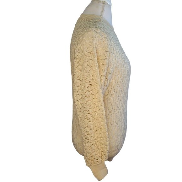Pointelle Knit Sweater‎ Cream Neutral Pullover Open Knit Thin Sz S/M VTG Ivory - Picture 11 of 15
